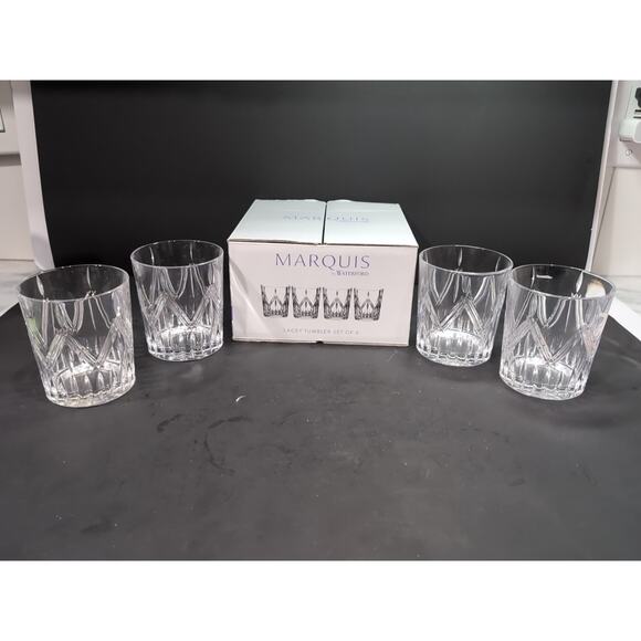 Marquis Waterford Lacey Tumblers Set, Old Fashioned Glasses, Crystal 4" Set of 4 - Picture 1 of 14